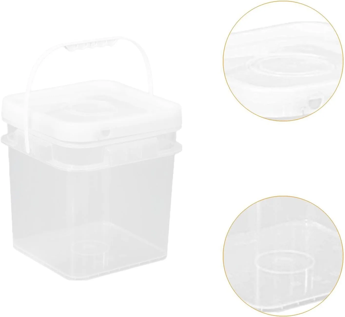 10L Square Bucket All Purpose Pail with Handle and Lid Food Storage Container for Garage Camping Construction House Cleaning, Transparent
