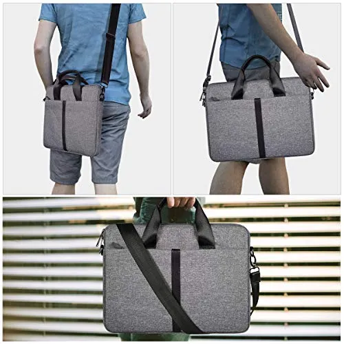 15.6 Inch Laptop Sleeve Shoulder Bag Waterproof Briefcase Handbag for HP Envy X360/Pavilion 15.6, Acer Aspire/Chromebook 15, Dell Inspiron 15, Lenovo Yoga 730 15.6, ASUS MSI 15.6 Carrying Case, Gray