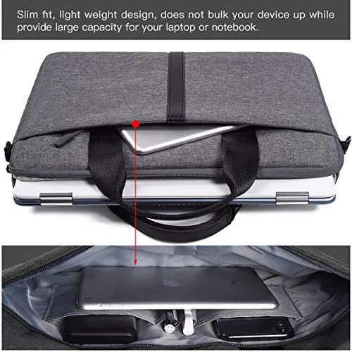 15.6 Inch Laptop Sleeve Shoulder Bag Waterproof Briefcase Handbag for HP Envy X360/Pavilion 15.6, Acer Aspire/Chromebook 15, Dell Inspiron 15, Lenovo Yoga 730 15.6, ASUS MSI 15.6 Carrying Case, Gray