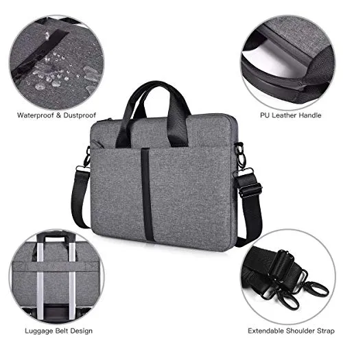 15.6 Inch Laptop Sleeve Shoulder Bag Waterproof Briefcase Handbag for HP Envy X360/Pavilion 15.6, Acer Aspire/Chromebook 15, Dell Inspiron 15, Lenovo Yoga 730 15.6, ASUS MSI 15.6 Carrying Case, Gray