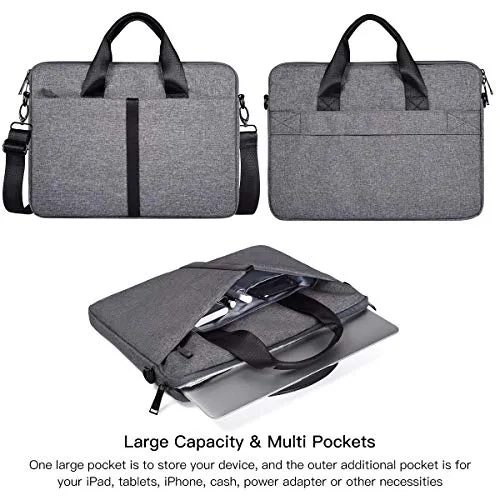 15.6 Inch Laptop Sleeve Shoulder Bag Waterproof Briefcase Handbag for HP Envy X360/Pavilion 15.6, Acer Aspire/Chromebook 15, Dell Inspiron 15, Lenovo Yoga 730 15.6, ASUS MSI 15.6 Carrying Case, Gray