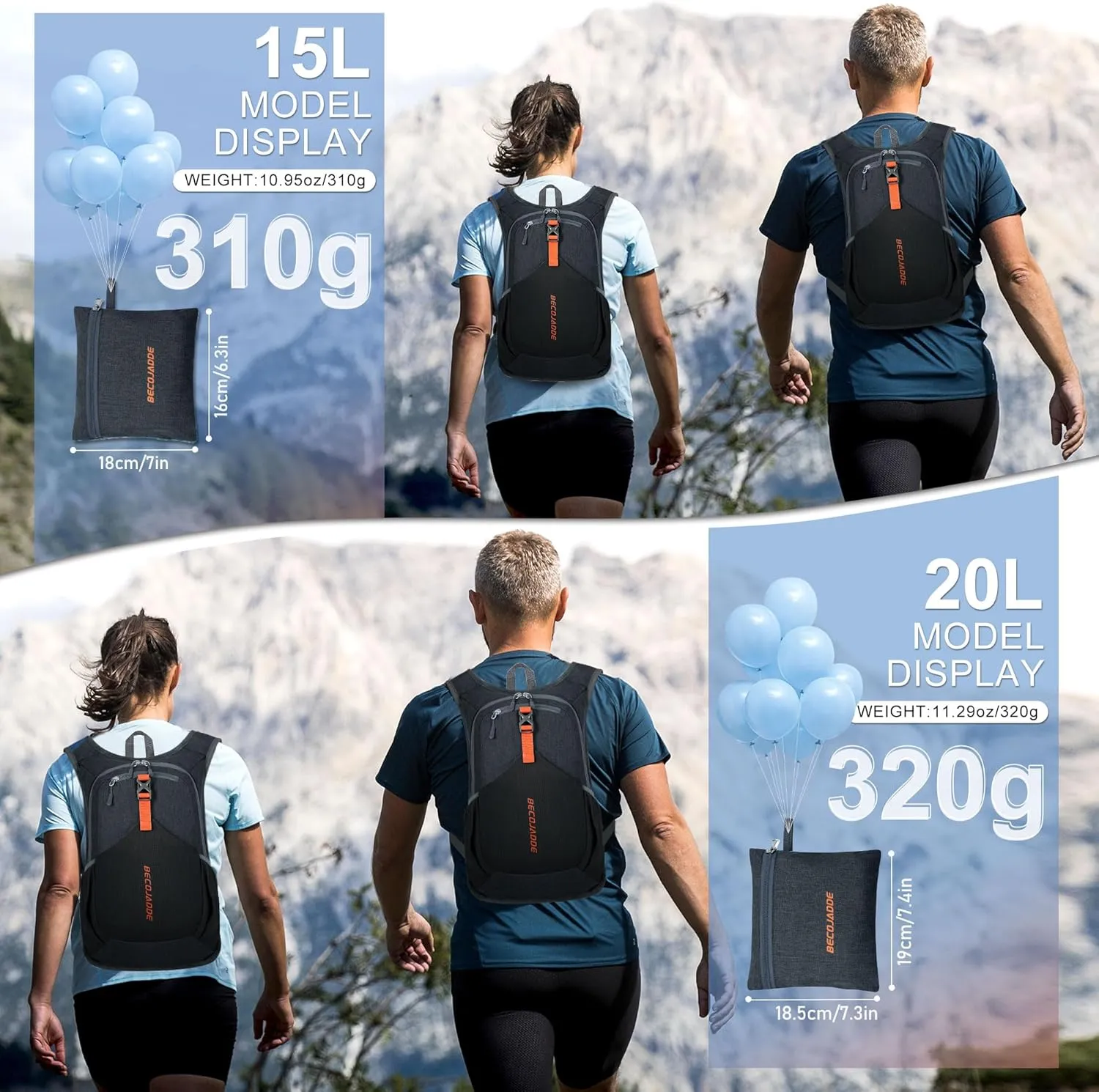20L Small Hiking Backpack for Men Women Foldable Packable Back Pack Ultralight Hiking Daypack for Travel Camping Outdoor, Black