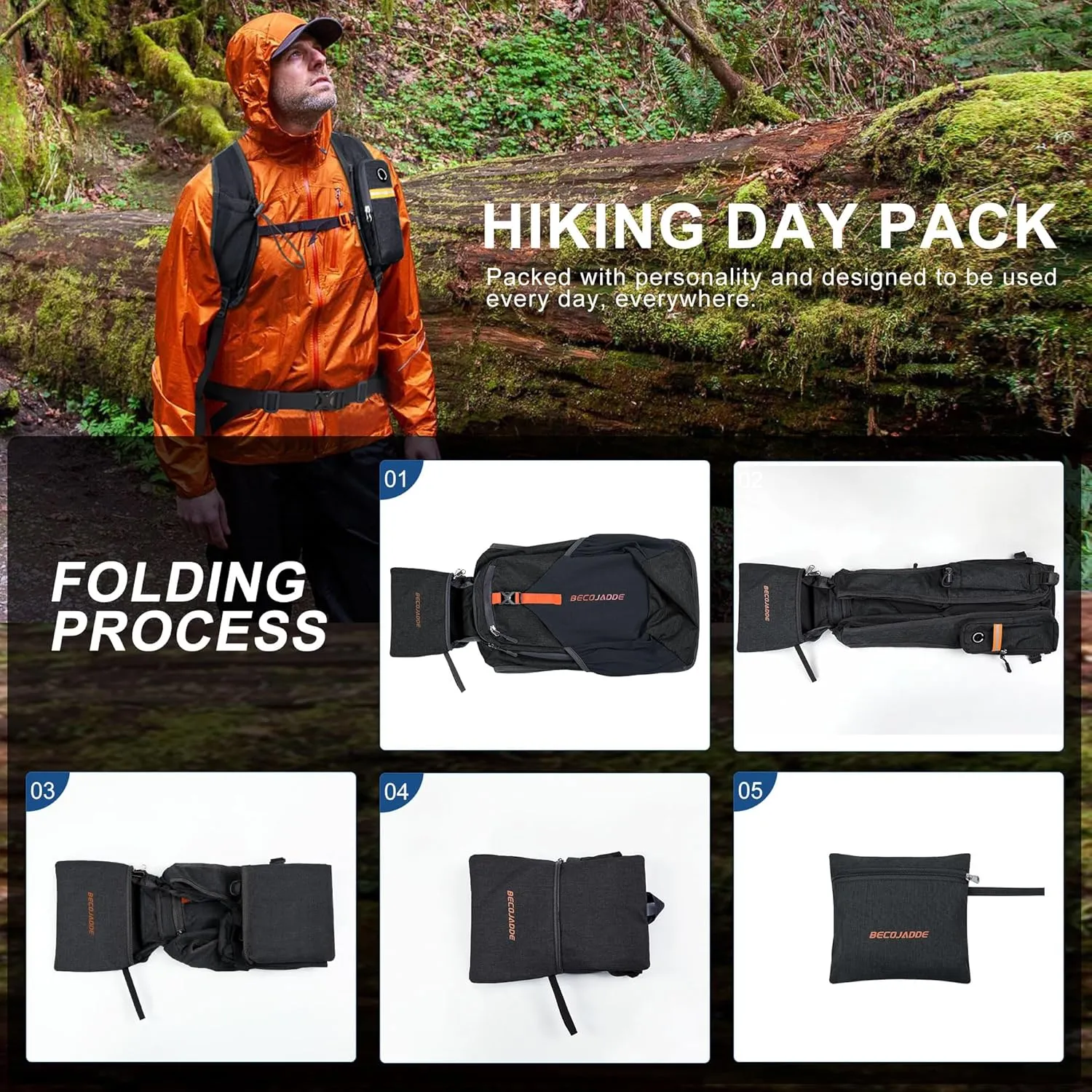20L Small Hiking Backpack for Men Women Foldable Packable Back Pack Ultralight Hiking Daypack for Travel Camping Outdoor, Black