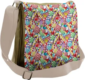 Ambesonne Candy Cane Messenger Bag, Bonbons Lollipops, Unisex Cross-body