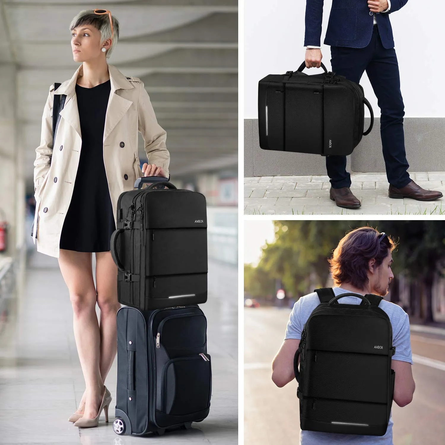 AMBOR 17.3inch Travel Laptop Backpack, 40L Flight Approved Carry-On Backpack for Men and Women,TSA Friendly Travel Backpack Business Anti-Theft Large Daypack Weekender Bag-Black