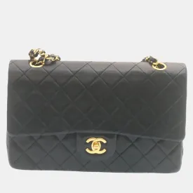 Black Lambskin Leather Medium Classic Double Flap Bag