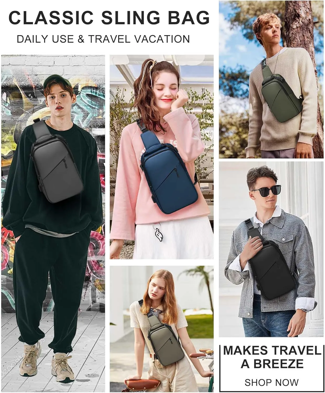 Blue Sling Crossbody Bag for Mens, Tactical Backpack Shoulder Daypack Mini Anti-Theft Cross Body Motorcycle Chest Bags, Small Men One Strap Backpack for Casual Travel Hiking Outdoor Sports