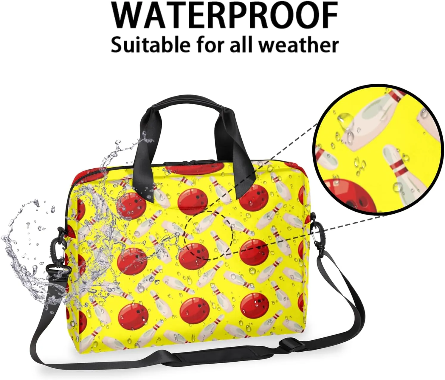 Bowling Ball 14 15 15.6 inch Laptop Briefcase Shoulder Bag Yellow Waterproof Travel Laptop Sleeve Case Work Computer Cover Carrying Bag