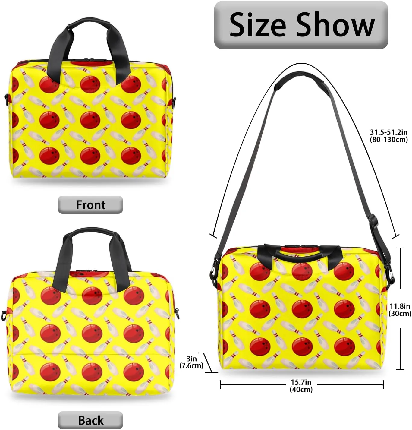 Bowling Ball 14 15 15.6 inch Laptop Briefcase Shoulder Bag Yellow Waterproof Travel Laptop Sleeve Case Work Computer Cover Carrying Bag
