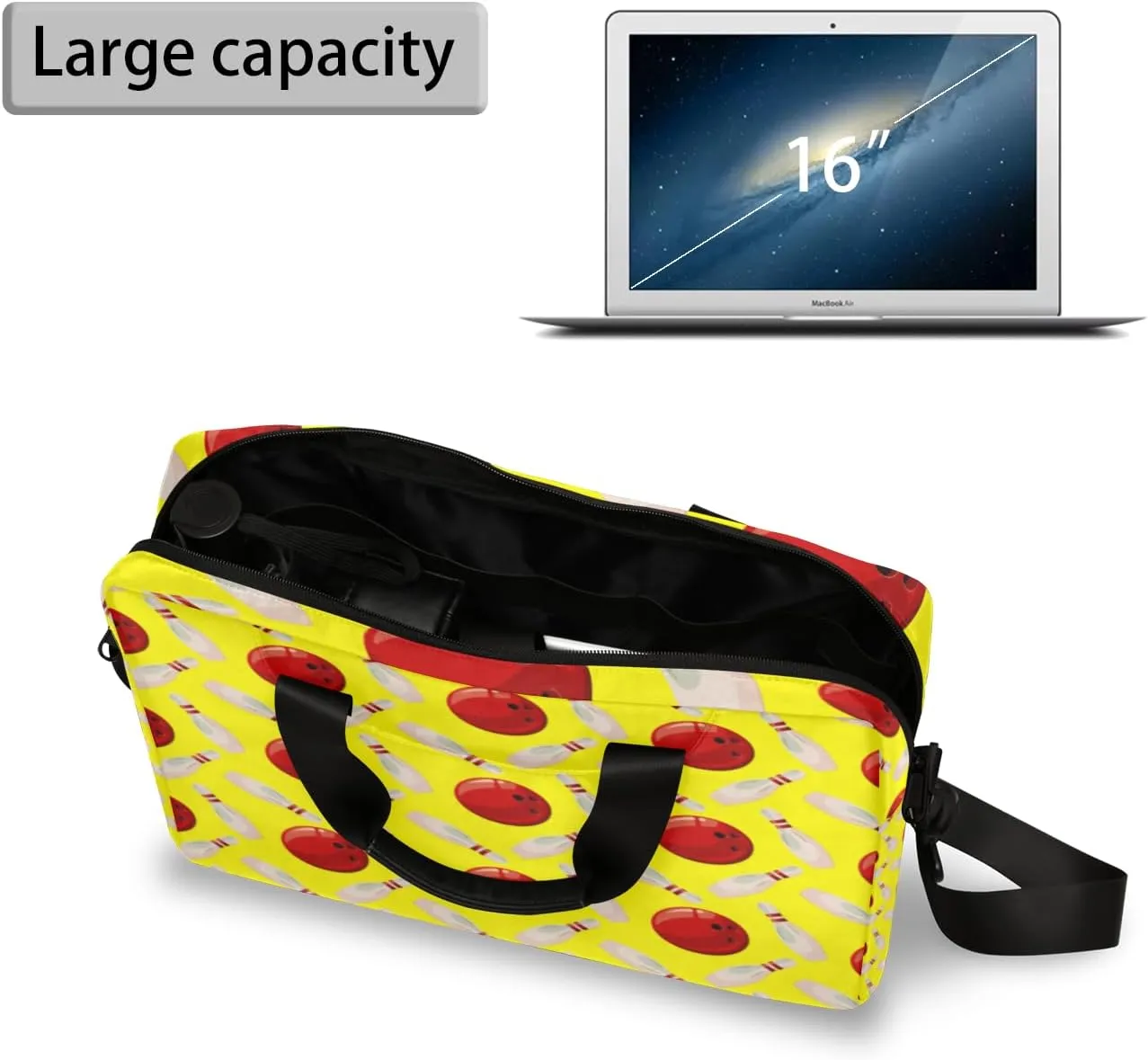 Bowling Ball 14 15 15.6 inch Laptop Briefcase Shoulder Bag Yellow Waterproof Travel Laptop Sleeve Case Work Computer Cover Carrying Bag