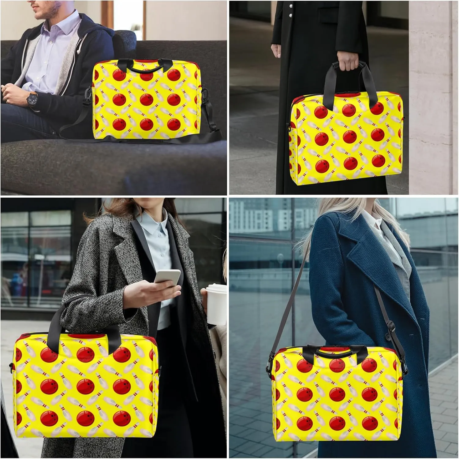 Bowling Ball 14 15 15.6 inch Laptop Briefcase Shoulder Bag Yellow Waterproof Travel Laptop Sleeve Case Work Computer Cover Carrying Bag