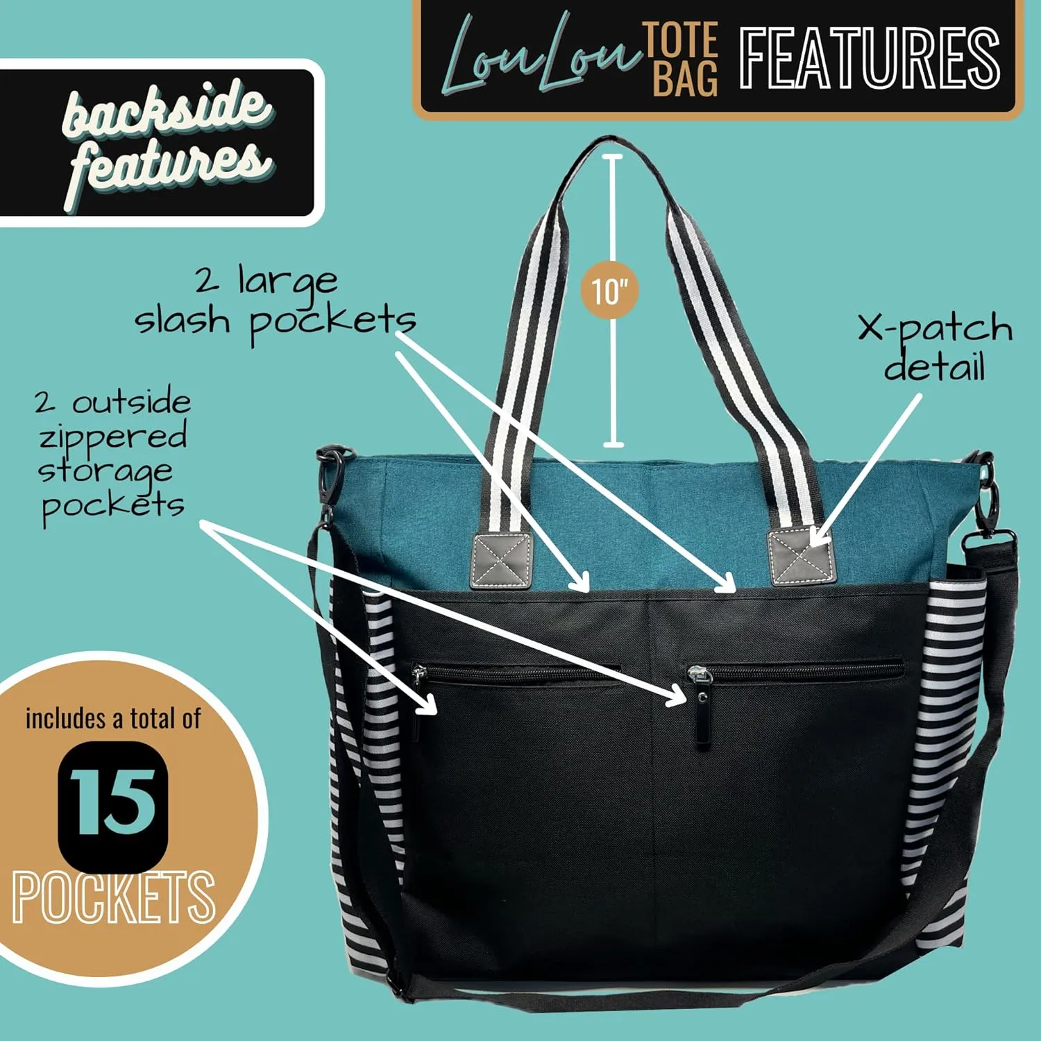 Brooke & Jess Designs Large Work Tote Bags with Pockets for Women - Travel Carry-on Laptop Bag