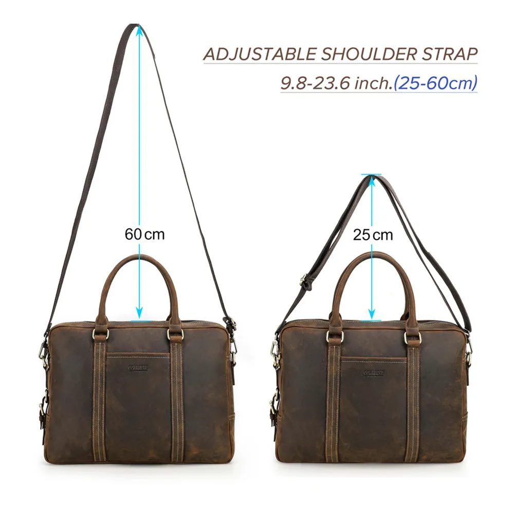 Brown Leather Briefcase Mens 14 inch Leather Laptop Bag Computer School Distressed Bag
