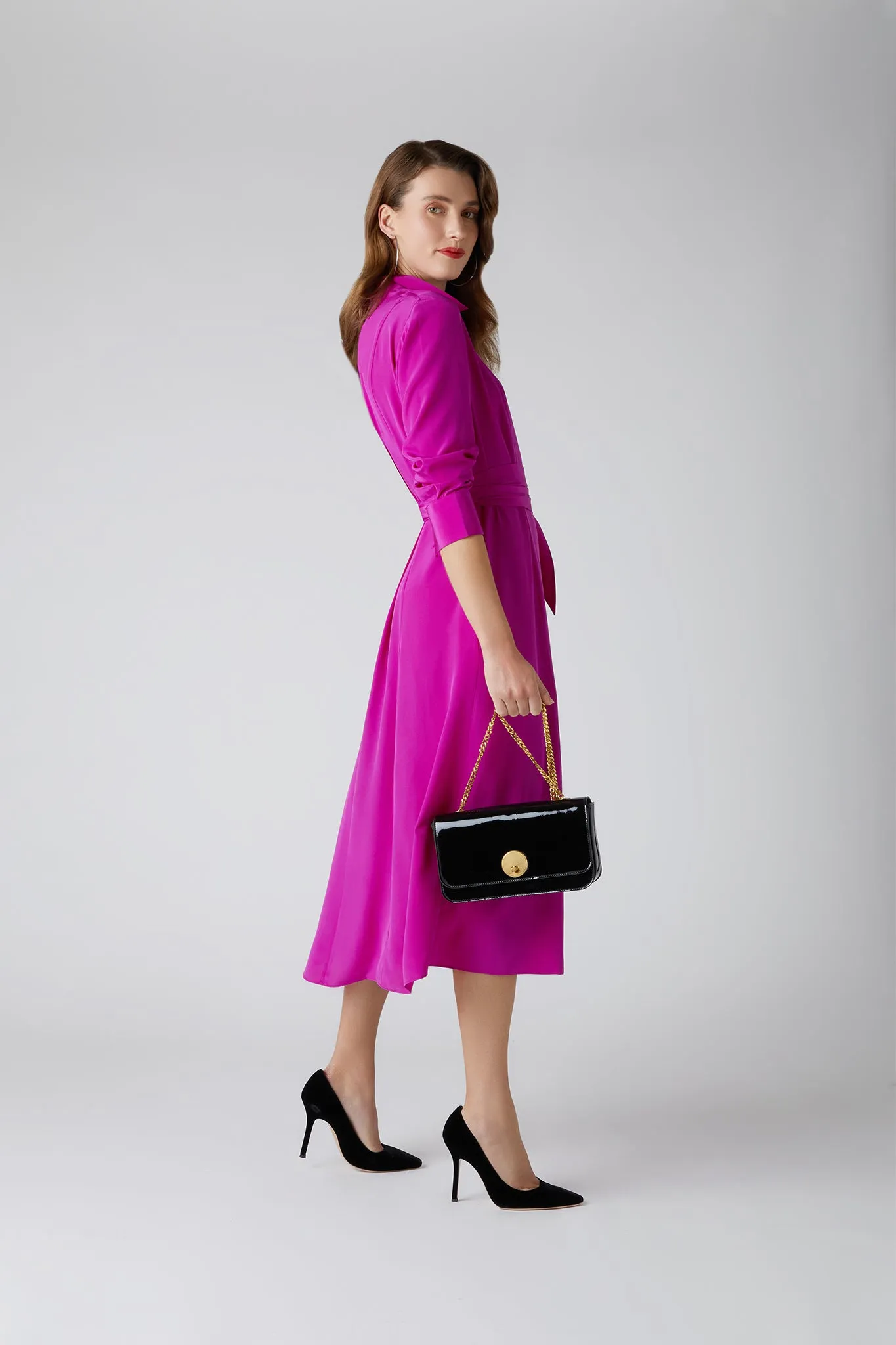 Celia Leather Patent Chain Strap Evening Bag