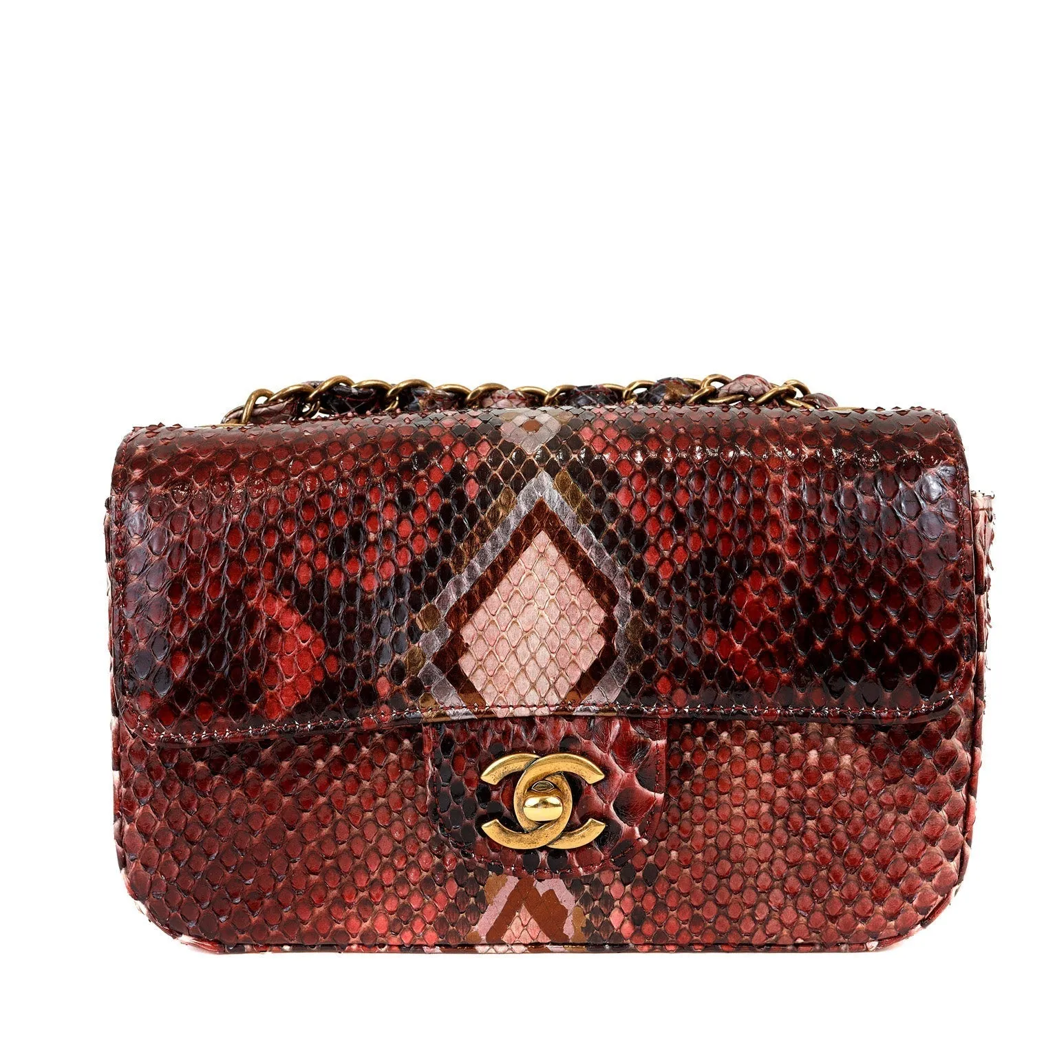 Chanel Burgundy Python Small Classic Flap
