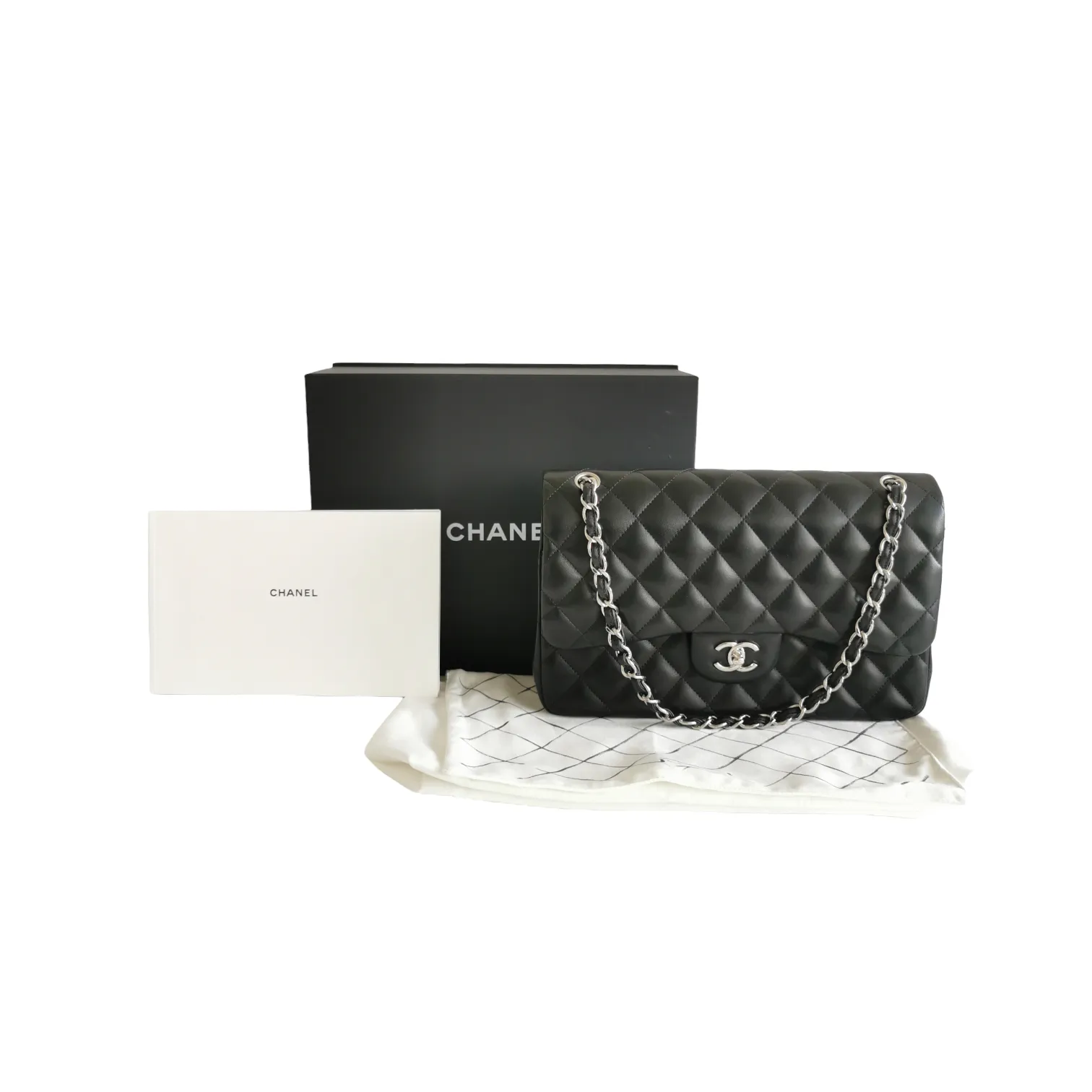 Chanel Classic Double Flap Jumbo Black Lambskin Silver