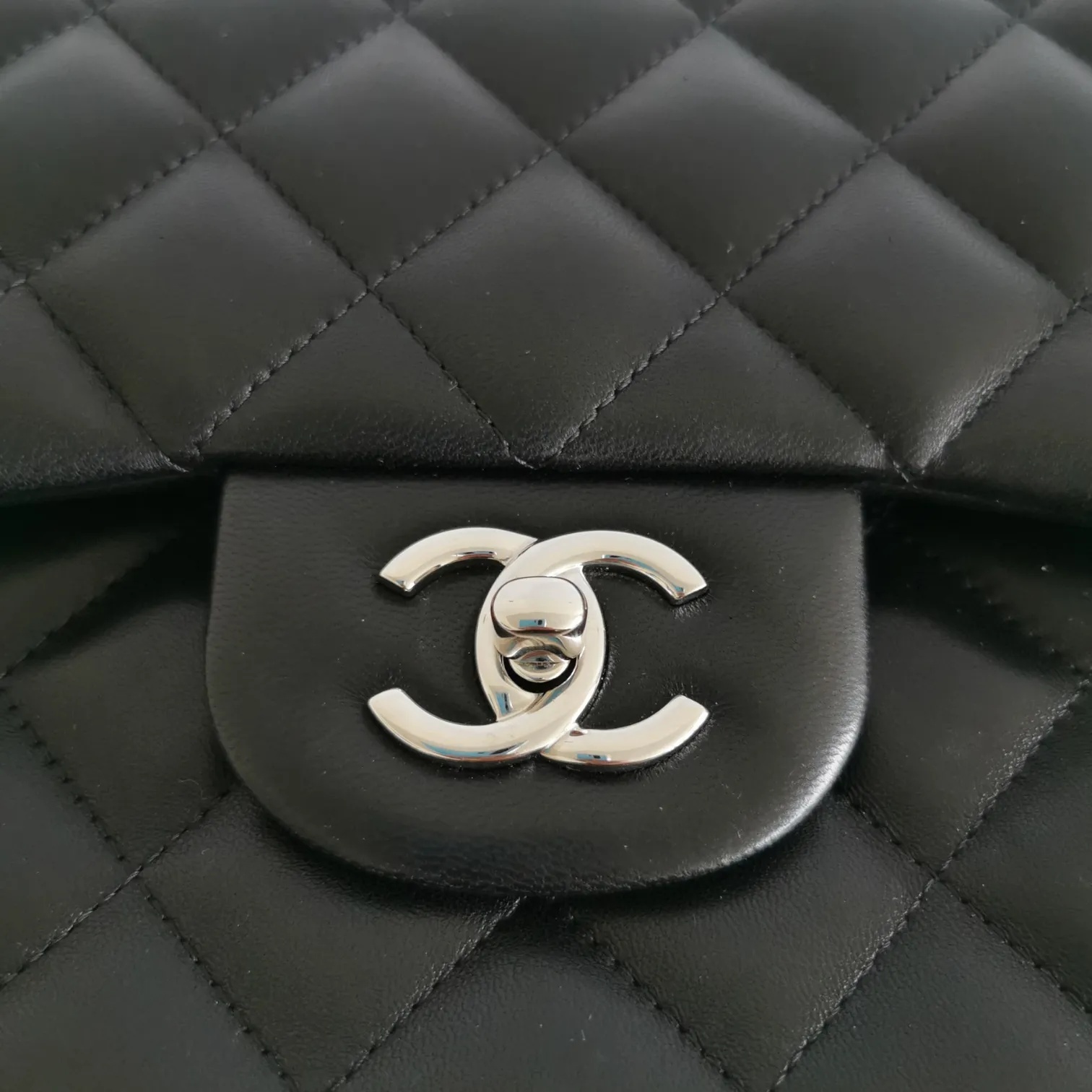Chanel Classic Double Flap Jumbo Black Lambskin Silver