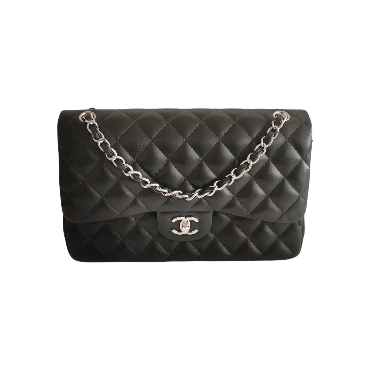 Chanel Classic Double Flap Jumbo Black Lambskin Silver