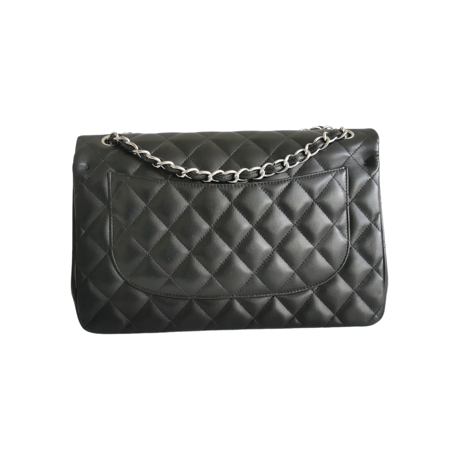 Chanel Classic Double Flap Jumbo Black Lambskin Silver