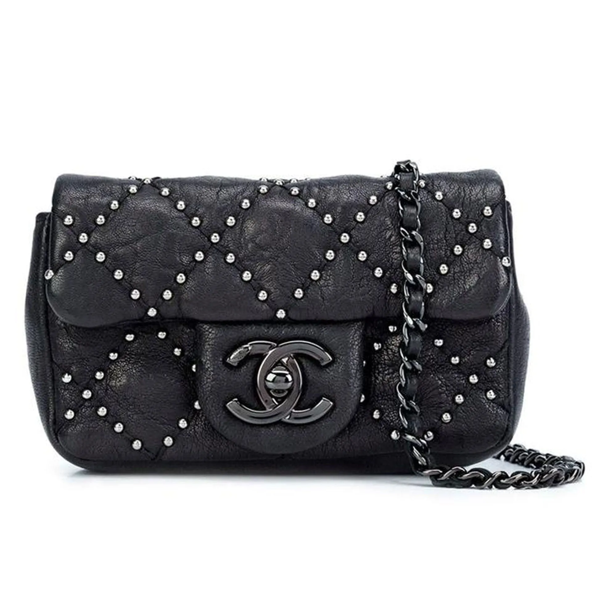Chanel Classic Flap So Studded Mini Dallas Black Leather Cross Body Bag