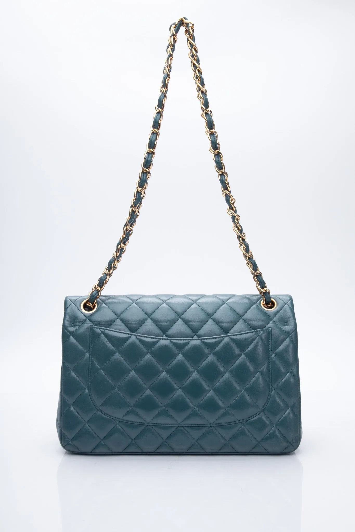 CHANEL Teal Lambskin Quilted Jumbo Double Flap Bag