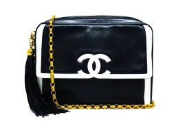 Chanel Vintage Rare Navy & White Lambskin Medium Camera Bag