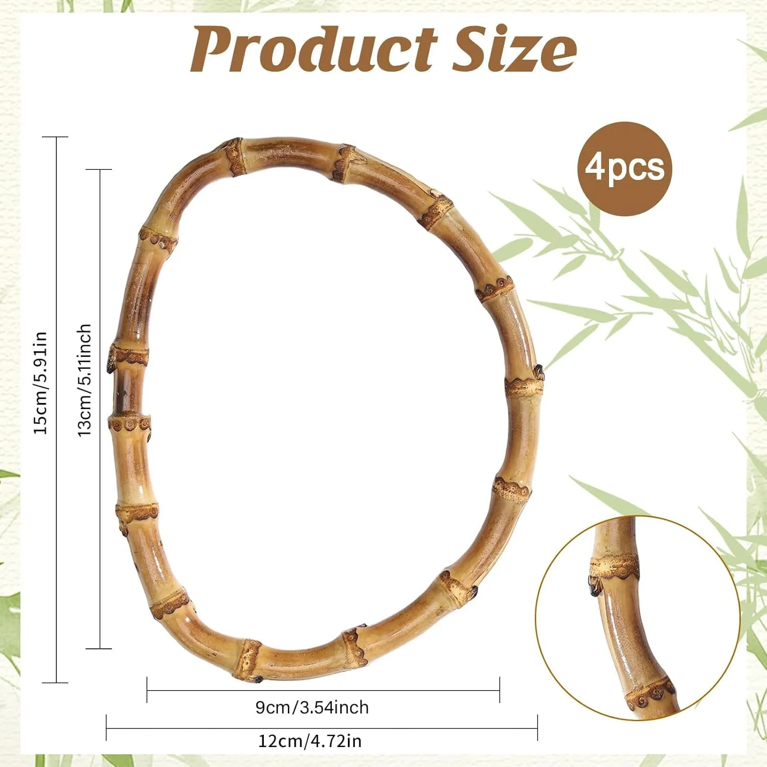 CHGCRAFT 4pcs Wooden D-Shaped Bamboo Bag Handle Replacements Handmade Bag Purse Making Handles for Bag Beach Bag Handbags Straw Bag Purse Handles Crafting, 4.725.91inch
