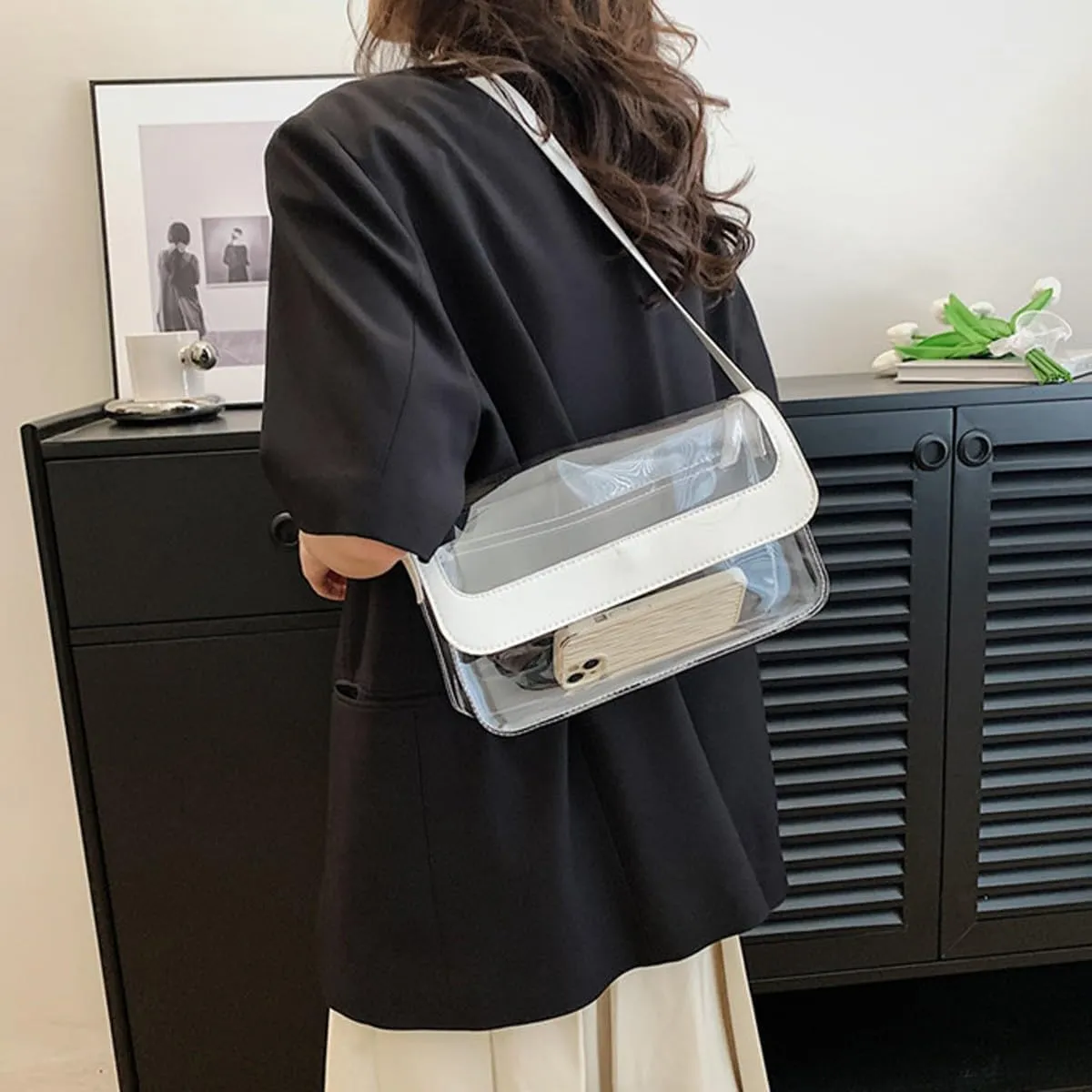 Clear Shoulder Bag Purse 2 In 1 Transparent Crossbody Bag Jelly Handbag For Women Small Leather Briefcase for