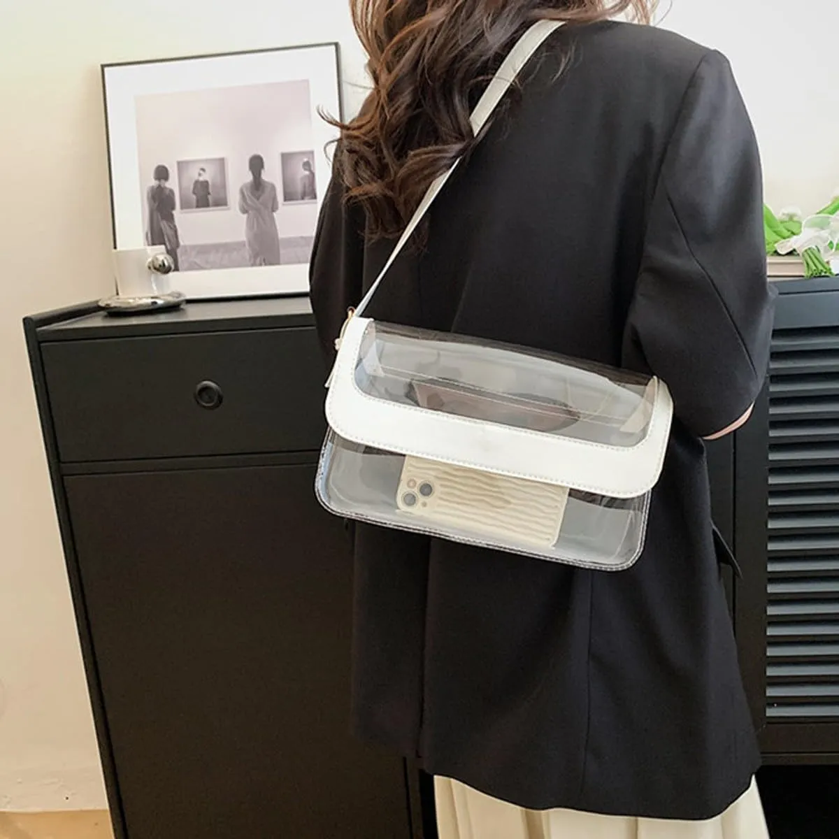Clear Shoulder Bag Purse 2 In 1 Transparent Crossbody Bag Jelly Handbag For Women Small Leather Briefcase for
