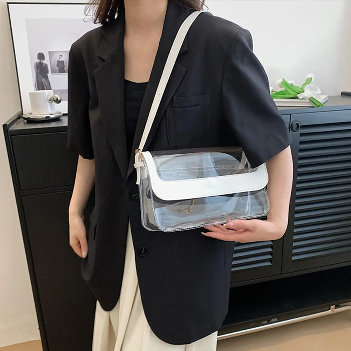 Clear Shoulder Bag Purse 2 In 1 Transparent Crossbody Bag Jelly Handbag For Women Small Leather Briefcase for
