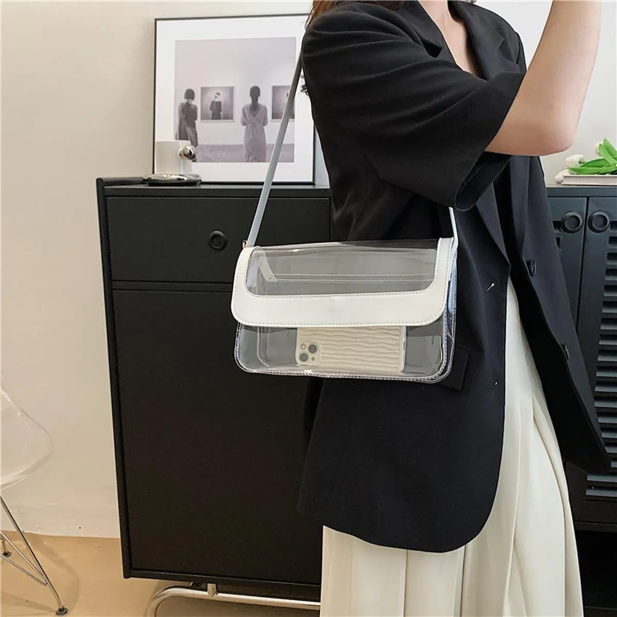 Clear Shoulder Bag Purse 2 In 1 Transparent Crossbody Bag Jelly Handbag For Women Small Leather Briefcase for