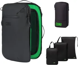 COR Surf Carry On Travel Backpack Bundle | Island Hopper Travel Backpack with Toiletry Bag and Compression Packing Cube Set (28L, Black)
