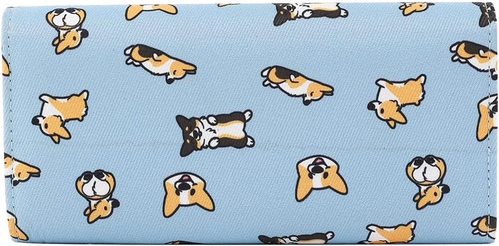 Corgi Women Big Spender Clutch Travel Organizer Large Travel Purse Perfect Carry-All Money Manager Tri-fold Wallet (blue)