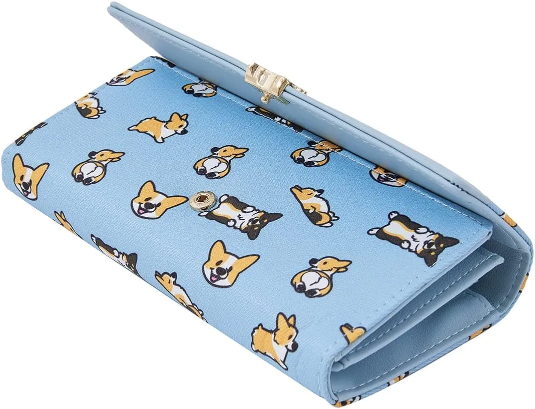 Corgi Women Big Spender Clutch Travel Organizer Large Travel Purse Perfect Carry-All Money Manager Tri-fold Wallet (blue)