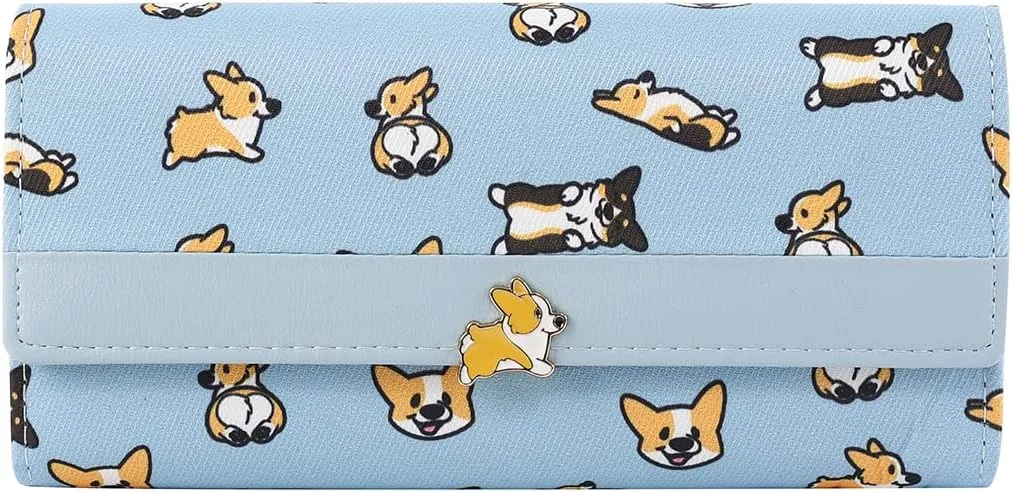 Corgi Women Big Spender Clutch Travel Organizer Large Travel Purse Perfect Carry-All Money Manager Tri-fold Wallet (blue)