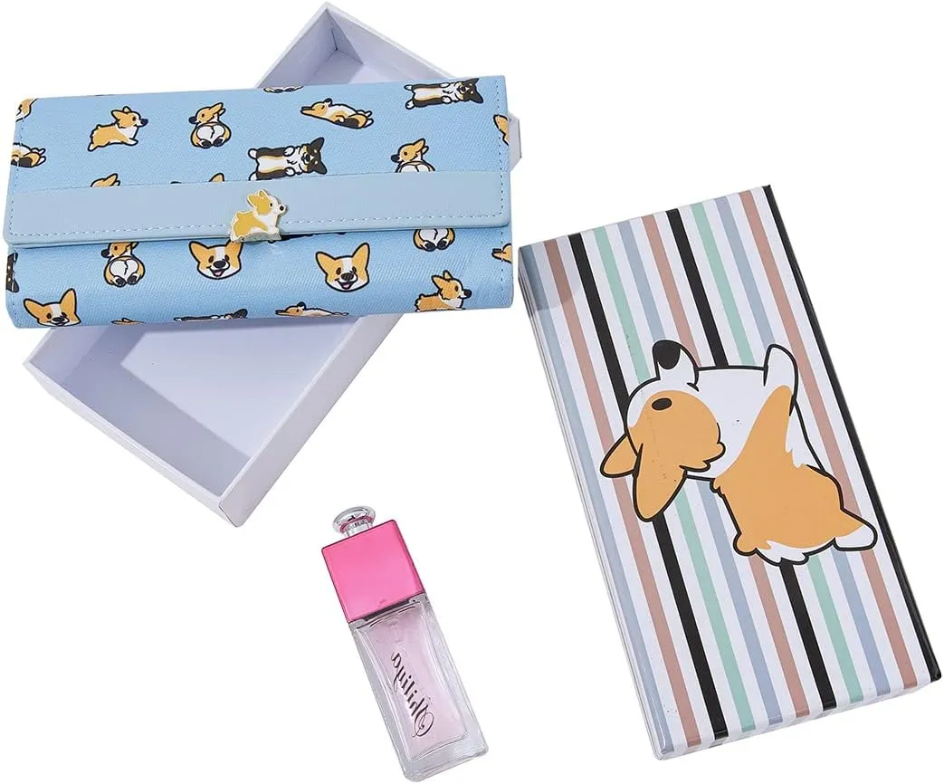 Corgi Women Big Spender Clutch Travel Organizer Large Travel Purse Perfect Carry-All Money Manager Tri-fold Wallet (blue)