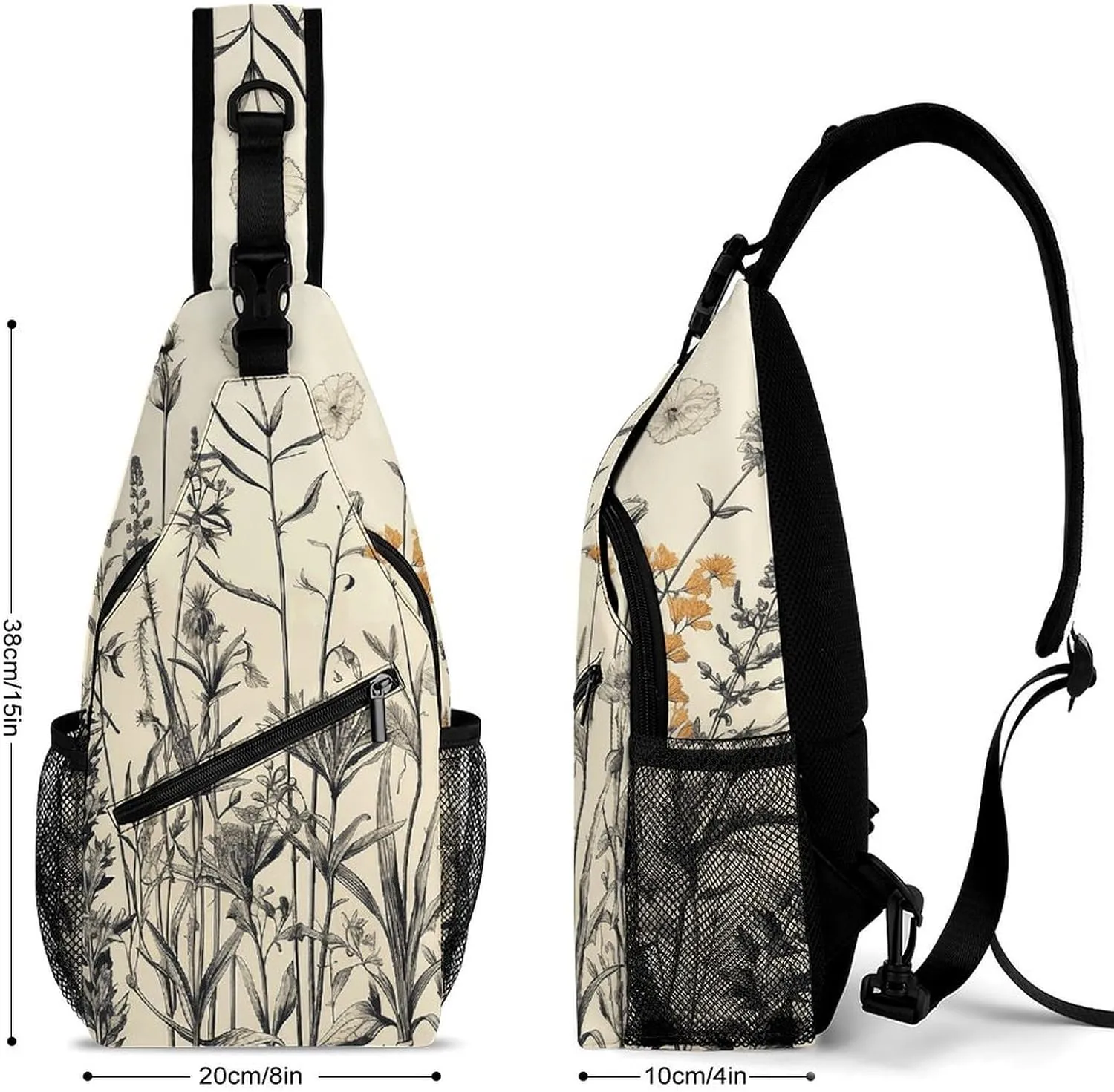 Crossbody Bag for Women Men Chest Bag Floral Swan Sling Bag Crossbody Shoulder Bag Sling Backpack