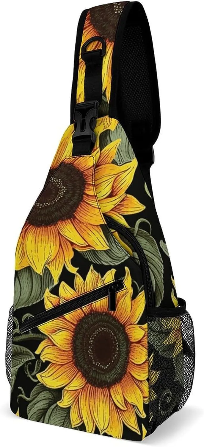 Crossbody Bag for Women Men Chest Bag Floral Swan Sling Bag Crossbody Shoulder Bag Sling Backpack