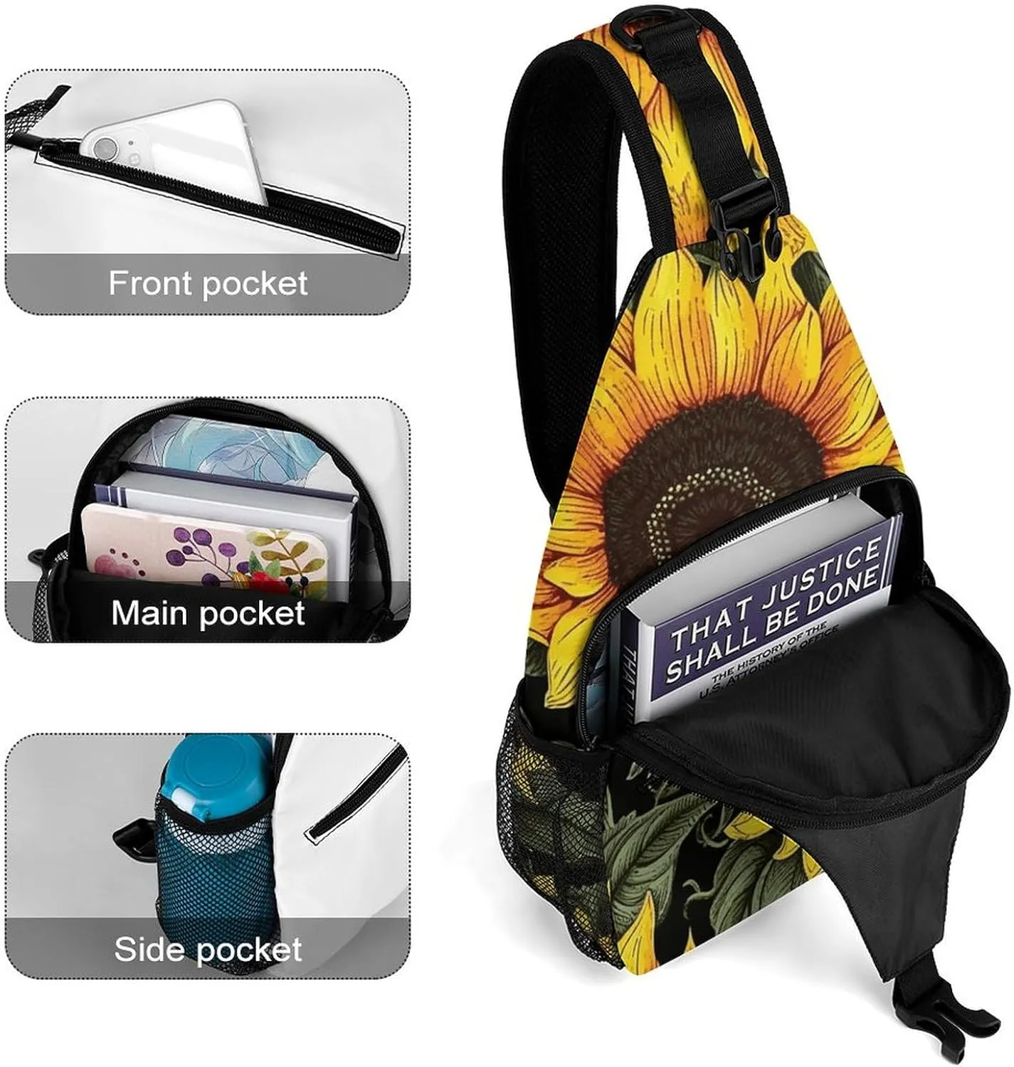 Crossbody Bag for Women Men Chest Bag Floral Swan Sling Bag Crossbody Shoulder Bag Sling Backpack