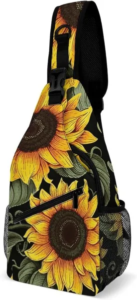 Crossbody Bag for Women Men Chest Bag Floral Swan Sling Bag Crossbody Shoulder Bag Sling Backpack