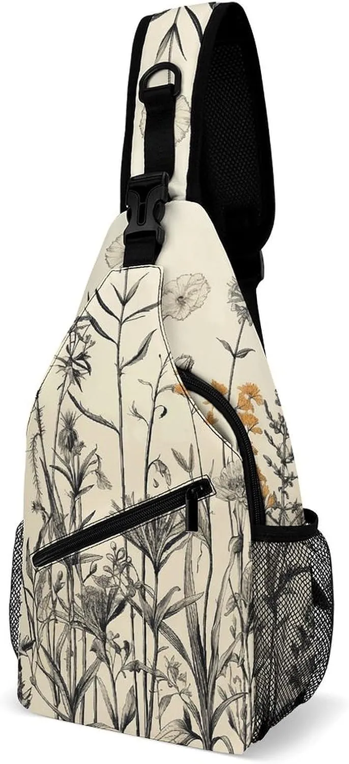 Crossbody Bag for Women Men Chest Bag Floral Swan Sling Bag Crossbody Shoulder Bag Sling Backpack