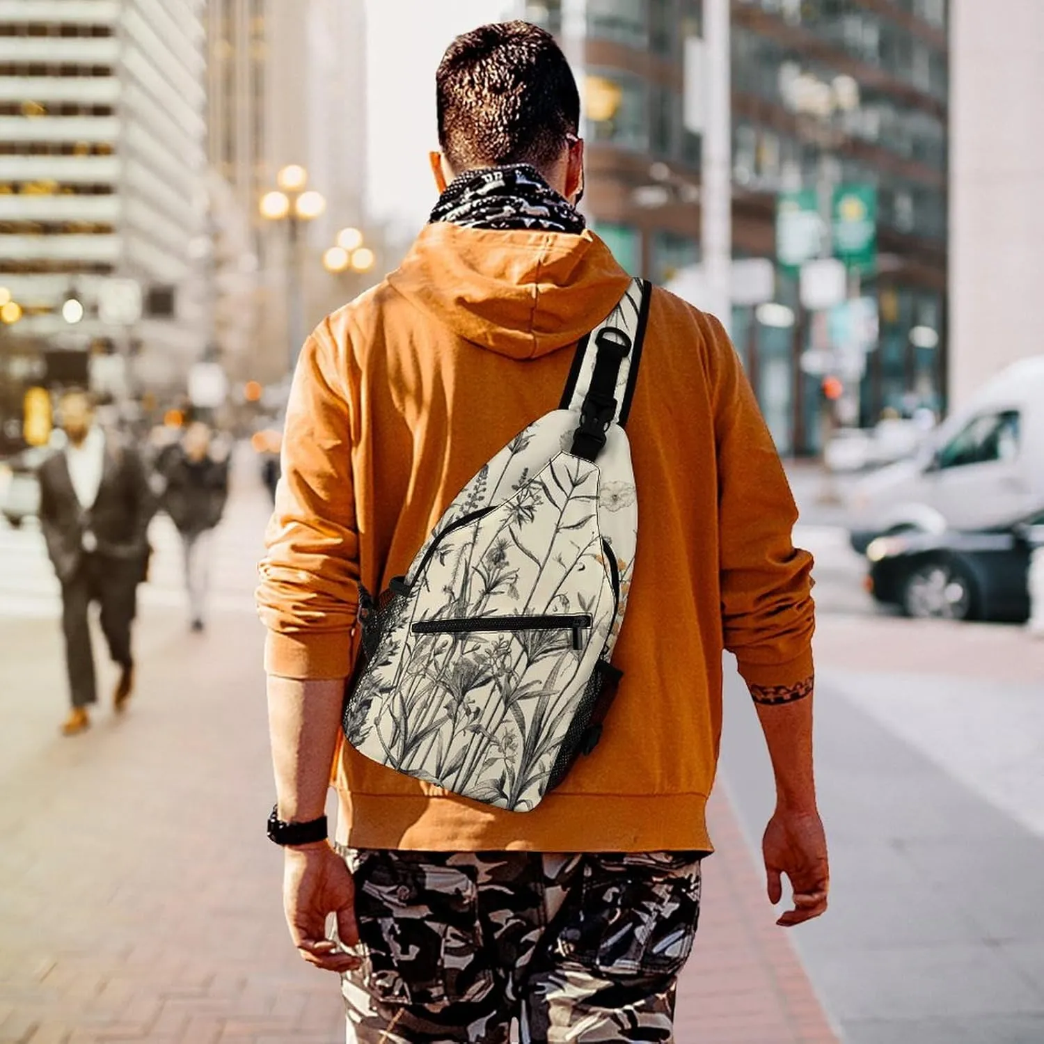 Crossbody Bag for Women Men Chest Bag Floral Swan Sling Bag Crossbody Shoulder Bag Sling Backpack
