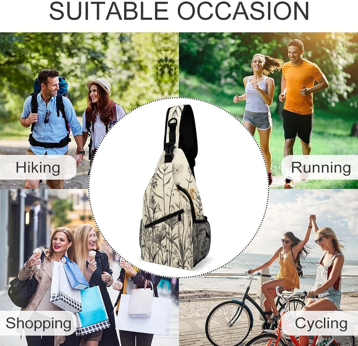 Crossbody Bag for Women Men Chest Bag Floral Swan Sling Bag Crossbody Shoulder Bag Sling Backpack