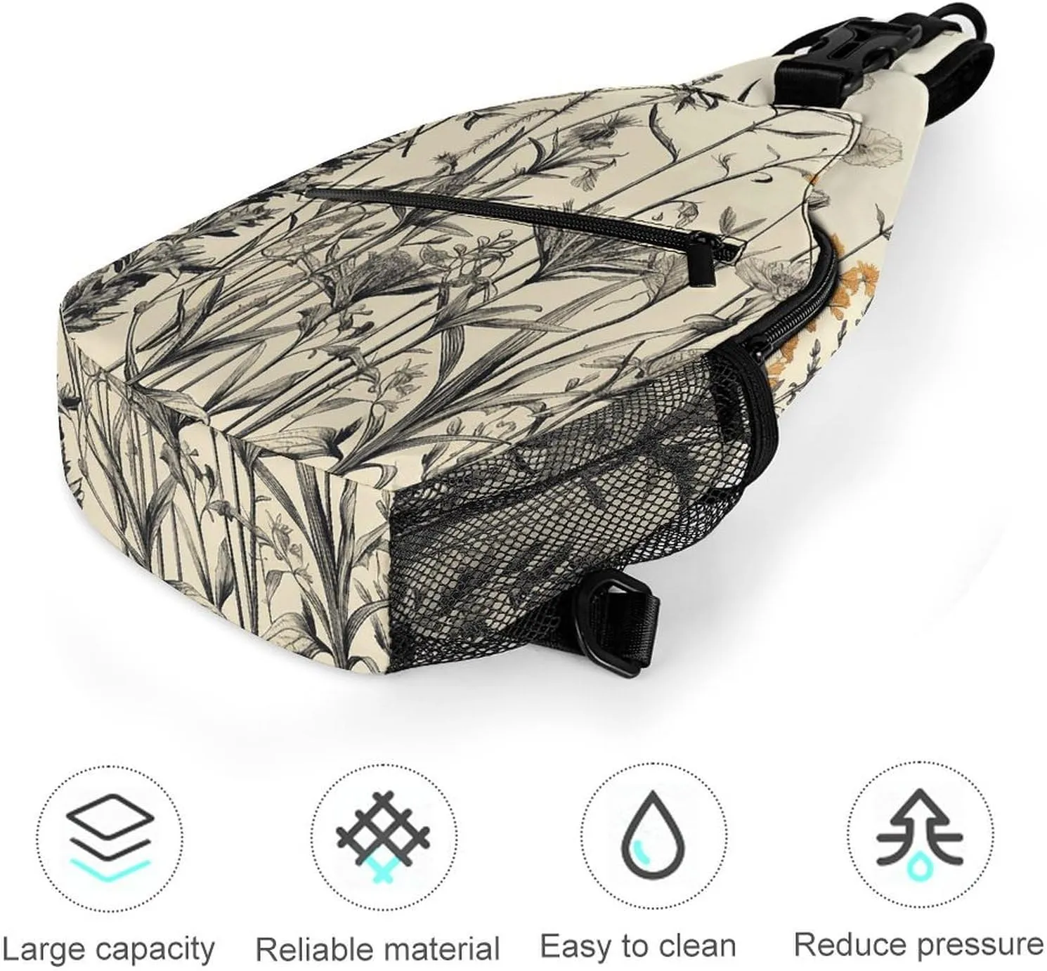 Crossbody Bag for Women Men Chest Bag Floral Swan Sling Bag Crossbody Shoulder Bag Sling Backpack