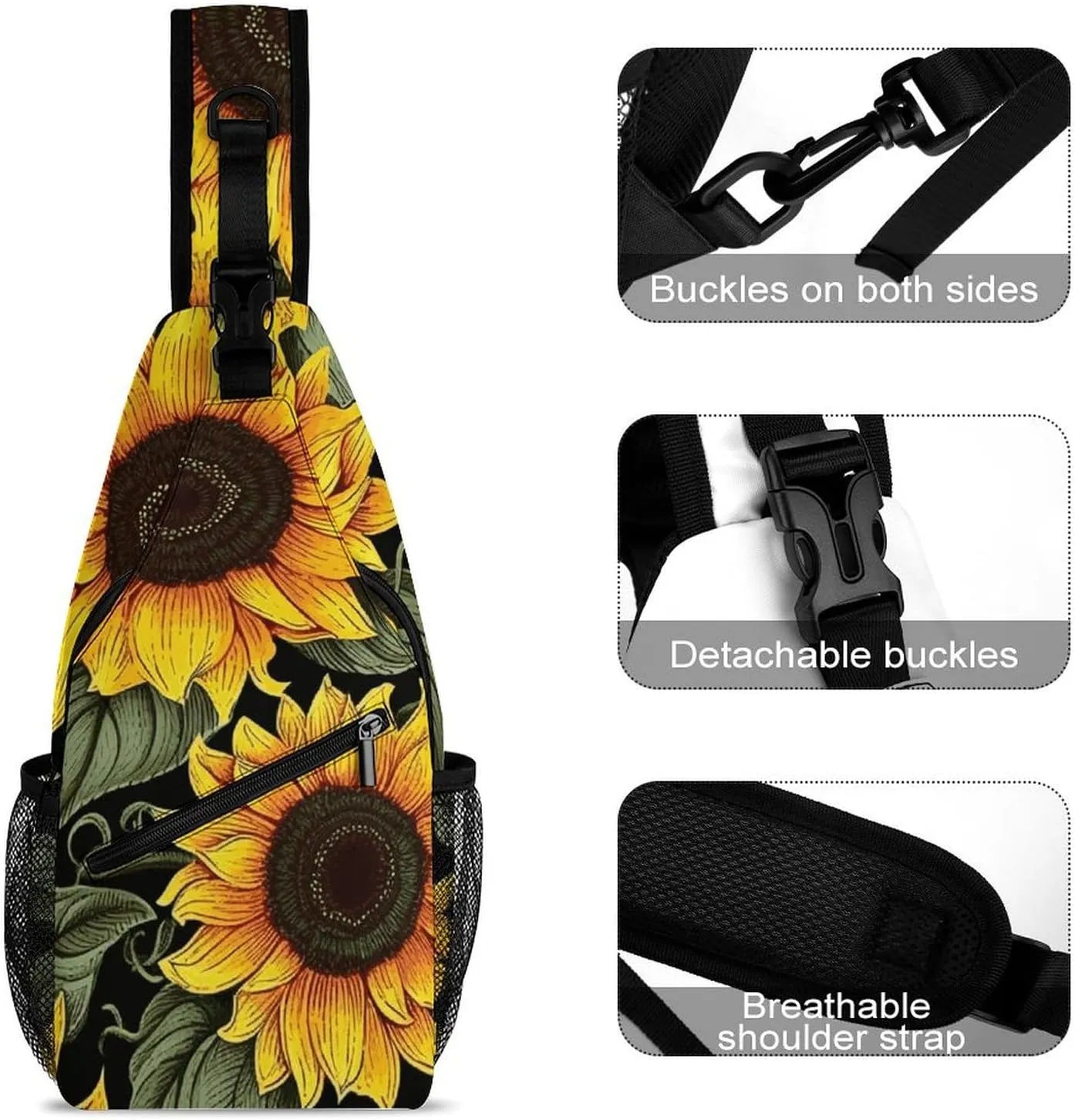 Crossbody Bag for Women Men Chest Bag Floral Swan Sling Bag Crossbody Shoulder Bag Sling Backpack