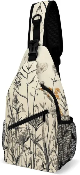 Crossbody Bag for Women Men Chest Bag Floral Swan Sling Bag Crossbody Shoulder Bag Sling Backpack