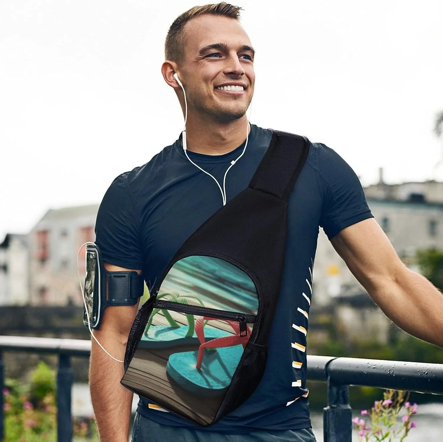 Crossbody Bag for Women Men Sling Bag Floral Swan Chest Bag Crossbody Adjustable Shoulder Bag