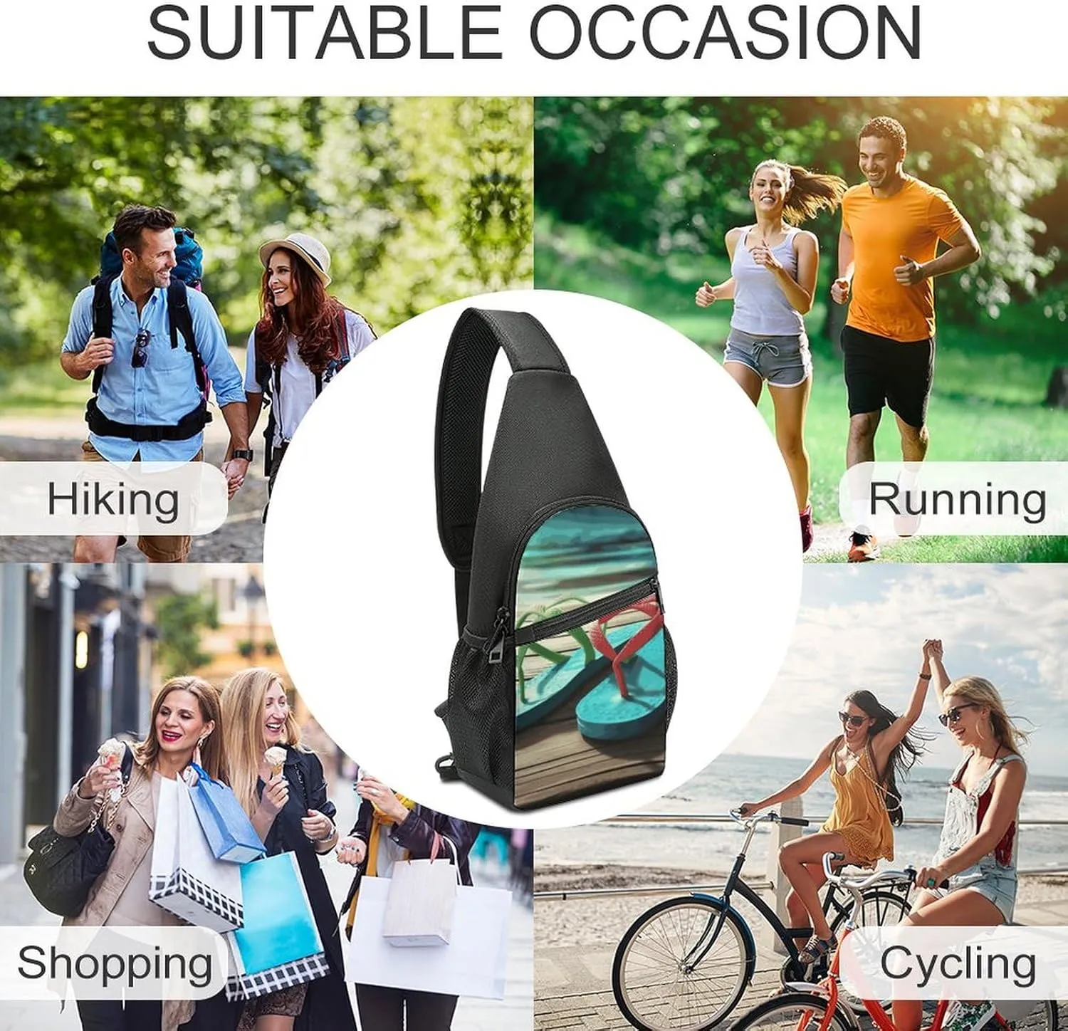 Crossbody Bag for Women Men Sling Bag Floral Swan Chest Bag Crossbody Adjustable Shoulder Bag