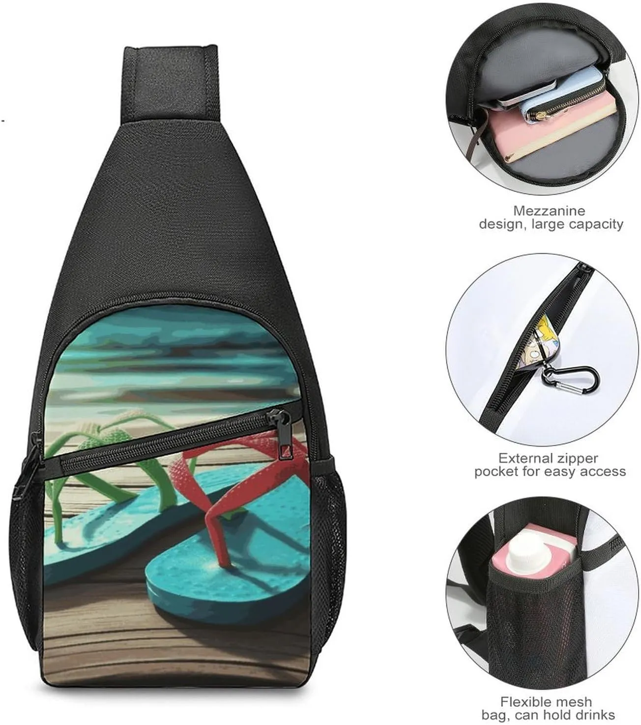 Crossbody Bag for Women Men Sling Bag Floral Swan Chest Bag Crossbody Adjustable Shoulder Bag
