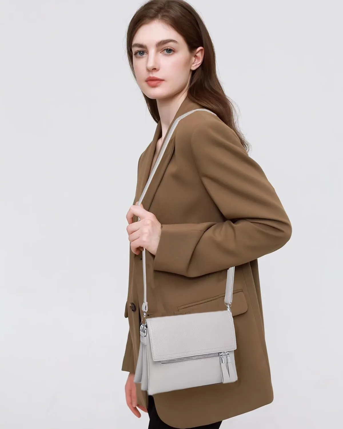 Crossbody Bags for Women - PU Leather Tote Shoulder Camera Clutch with Adjustable Strap (Gray)